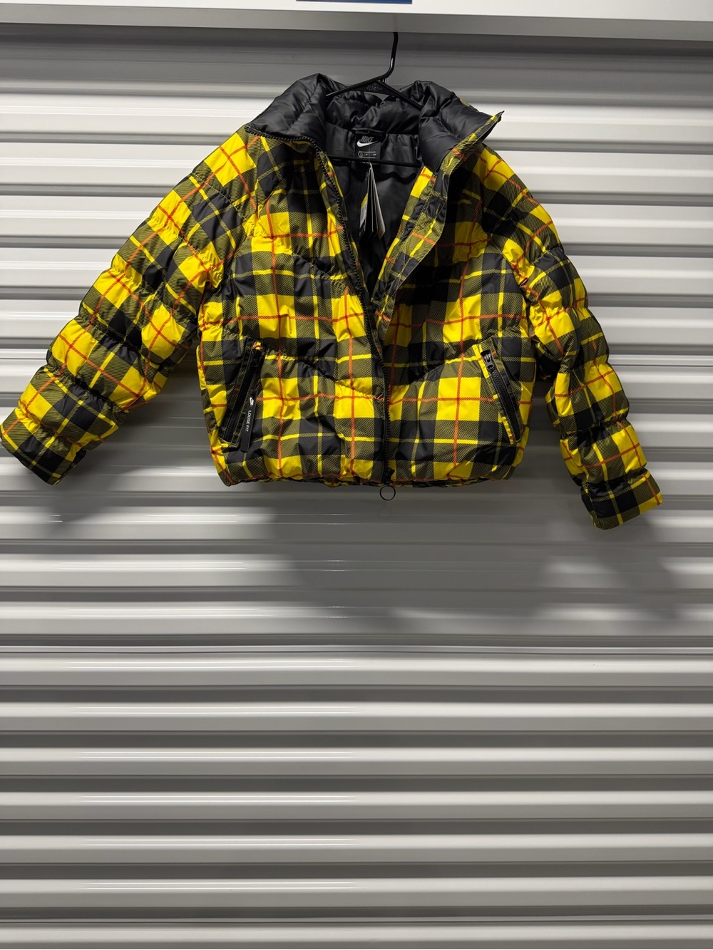 Nike Kids Yellow & Black Plaid Puffer Jacket